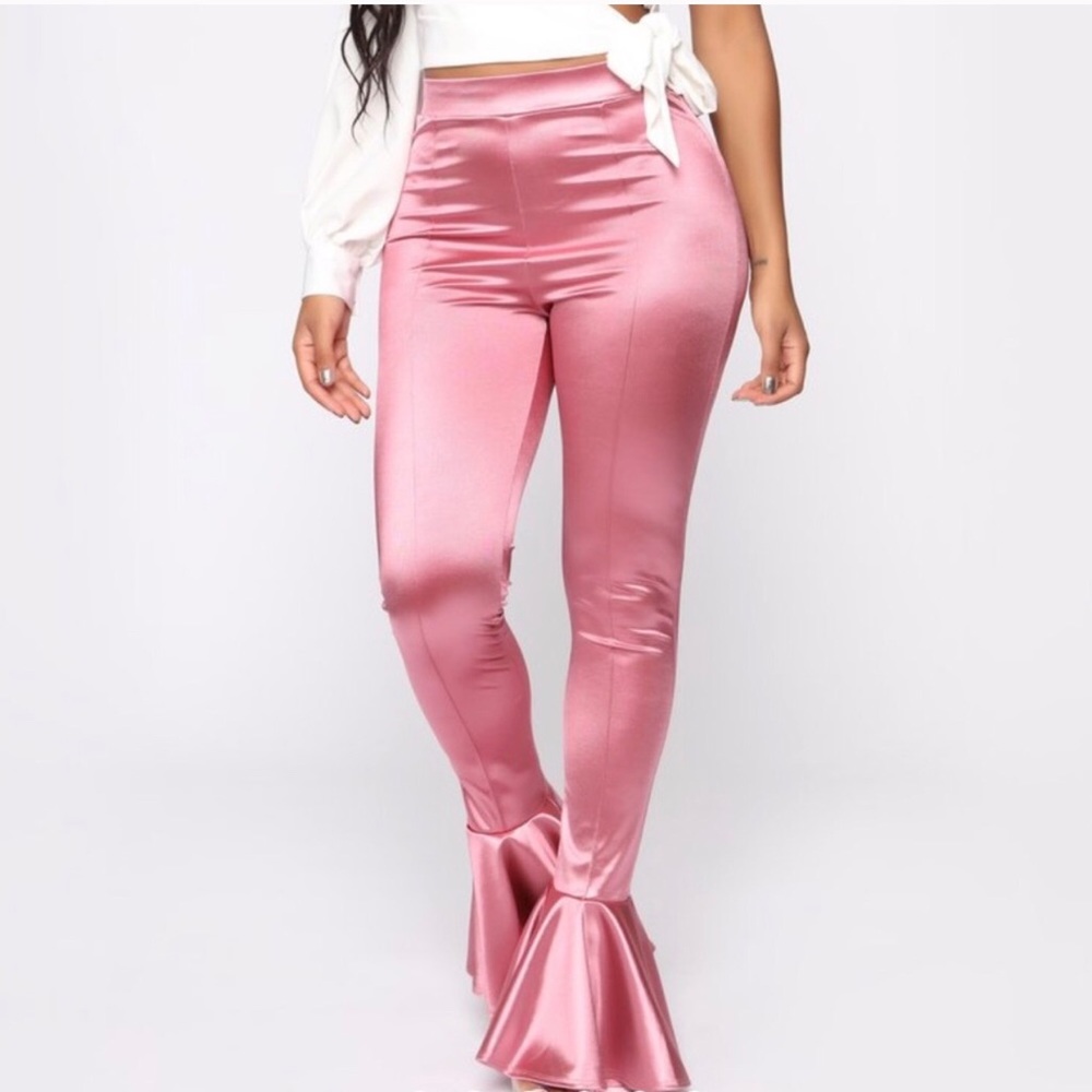 Fashion Nova | Pink Satin Ruffle Pants